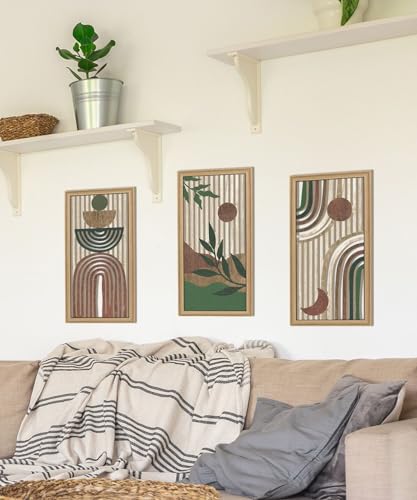 Putuo Decor Boho Wall Art Set of 3 Modern Minimalist Wooden Wall Decor Abstract Earth Tone Room Decorations Mid Century Artwork for Living Room Bedroom Office in Earthwood Canyon 16.5 x 8.6 Inch - color: Earthwood Canyon