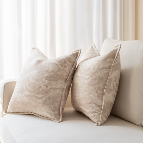 MATTINS Neutral Marble Pillow Covers 24x24 Set of 2, Modern Textured Throw Pillow Covers, Luxury Farmhouse Beige Pillow Covers, Boho Patterned Decorative Pillow Cover for Couch Sofa Bed Gift Pack - color: Beige, size: 24" x 24" (Pack of 2)