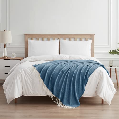 BOURINA Decorative Herringbone Faux Cashmere Fringe Throw Blanket Lightweight Soft Cozy for Bed or Sofa Farmhouse Outdoor Throw Blankets, 50" x 60", Navy - color: Navy, size: 50"x60"
