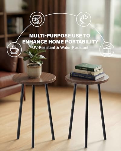 Plant Stand Indoor 2 Pack: Corner Wood 20 Inch Plant Stand Mid Century Modern Decor - Small Round Plant Table for Indoor Plants - Outdoor Plant Holder for Patio Living Room Bathroom Office (Walnut) - color: Walnut, size: 20"&20"
