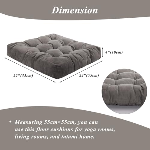 Meditation Floor Pillow 22×22 Inch 2 Pack Large Floor Cushions for Adults Square Tufted Corduroy Floor Pillows for Yoga Living Tatami Room Grey - color: Grey