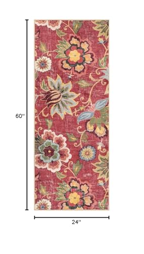 Beeiva Washable Laundry Room Rug Runner, 2x5 Red Ultra Thin Floral Kitchen Rugs Non Slip Washable, Vintage Small Bedside Christmas Rug Runner Lightweight Indoor Carpet for Entryway Bedroom - color: Red, size: 2' x 5' (Rectangular)