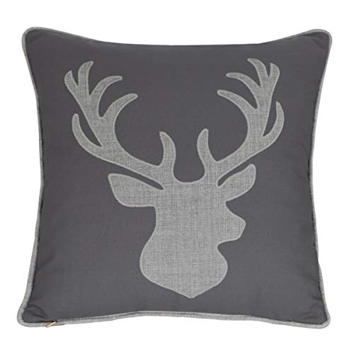 Deer Head Pillow Case Decorative Cotton Linen Embroidered Cushions Covers 18x18 Inches (Grey) … - color: Deer Head-grey