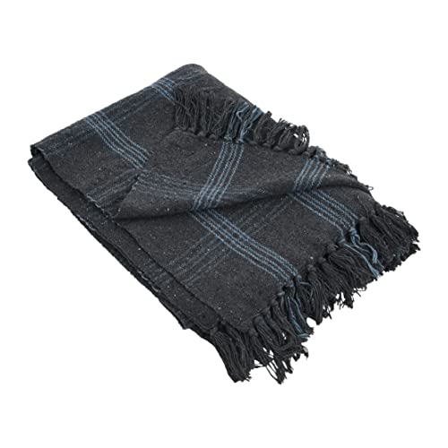 Creative Co-Op Recycled Cotton Blend Throw Blanket with Fringe, Grey Plaid - color: Grey, size: One Size