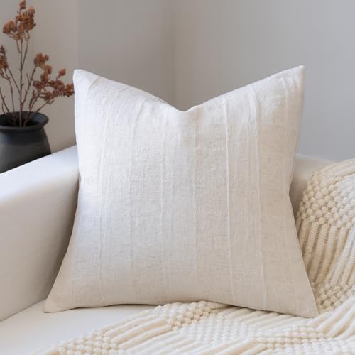 FIOUOVO Decorative Neutral Throw Pillow Covers 18x18 Farmhouse Pillow Covers Cotton Check Cushion Covers Home Decor for Sofa Couch Living Room Bedroom 1PC, Beige Check - color: Beige Check, size: 18" x 18" (Pack of 1)