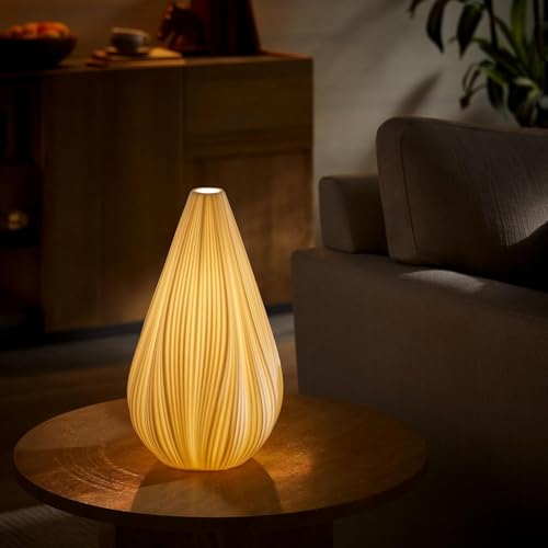 RONDURE 12.5" Modern Ceramic Table Lamp, Fully Dimmable Bedside Lamp for Bedroom Living Room Nightstand, White Translucent Ceramic Shade, Warm Ambient Decorative Corded Lighting, Bulb Included - style: Flora