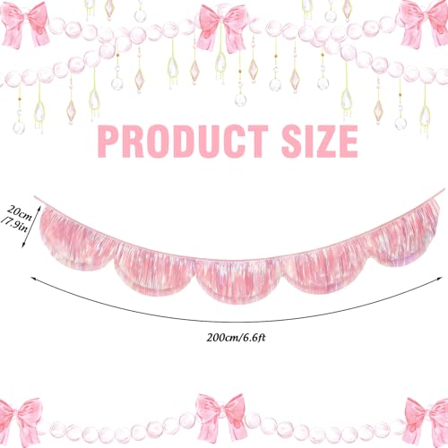 FYSUIMU 6.6 Ft Iridescent Pink Scalloped Banner Hanging Layered Sparkly Fringe Garland for Valentine Birthday Wedding Party Backdrop Decor - color: Iridescent Pink