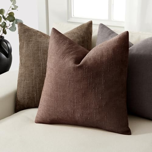 18x18 Inch Set of 2 Textured Throw Pillow Covers Decorative Soft Accent Square Chenille Pillowcases Neutral Farmhouse Cushions Modern Home Decor for Couch Sofa Bedroom Living Room,Beaver Fur - color: Beaver Fur, size: 18" x 18" (Pack of 2)
