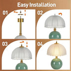 PARTPHONER Mushroom Table Lamp, Ceramic Bedside Lamp with Glass Shade, 3-Way Lighting (2700K-5000K) Rocker Switch, Small Nightstand Lamp for Bedroom, Living Room, Office, Green - color: Green