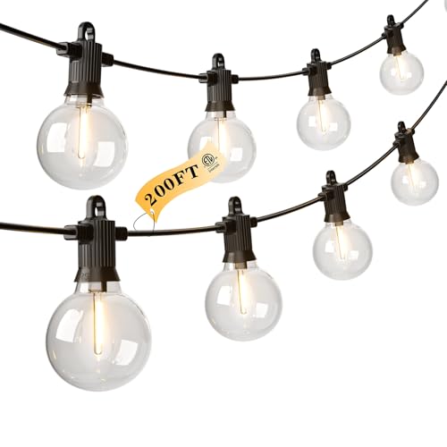 Kawaya 200FT Outdoor String Lights - LED Waterproof Patio Light for Outside with 100+4 G40 Globe Blubs - Shatterproof Hanging Lights for Porch Bistro Backyard Gazebo Balcony Cafe - size: 200FT