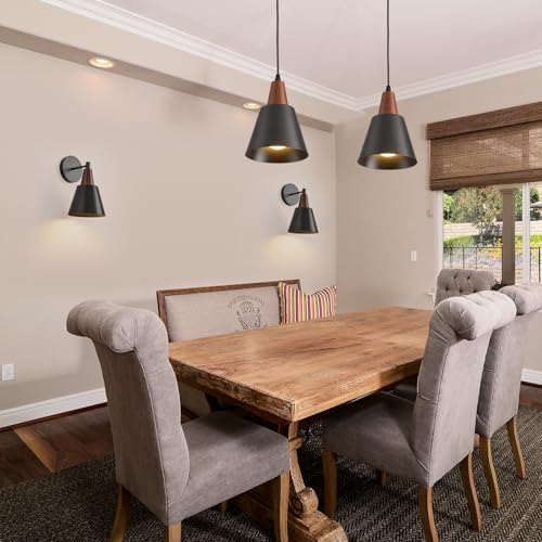 3 Pack Pendant Lights, Black Pendant Lights Kitchen Island,Wood Dome Minimalist Industrial Ceiling Hanging Lights for Kitchen Island, Barn, Dining Room - color: Gold