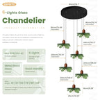 Long Chandelier for High Ceilings Flower Pendant Light 6-Lights Modern Black Chandelier Green Hanging Flush Mount Lighting Fixtures for Spiral Staircase Foyer Entryway Living - color: Green, 6 Lights