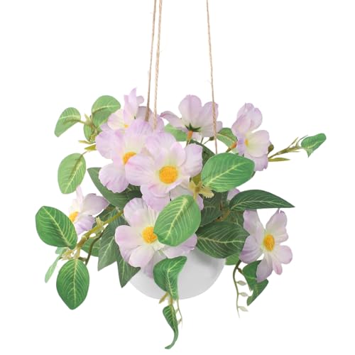 Artificial Fake Hanging Flowers Plants Basket Faux Daisy Bonsai Decor for Outside Porch Balcony Garden Home Decoration- Purple - color: Purple