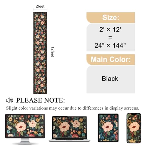 DUKINO 2x12 Washable Runner Rug, Ultra Soft Floral Runner Rug for Hallway, Boho Non Slip & Non Shedding Indoor Entryway Carpet for Kitchen, Laundry Room, Bathroom, Bedroom, Entrance, Black - color: Black, size: 2' x 12' (Rectangular)