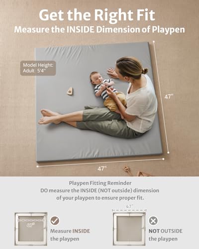 Blissful Diary Vegan Leather Baby Play Mat, 47x47 Thicken Foam Cushioned & Waterproof Playpen Mat for Infants and Toddlers, Stylish and Just Wipe-Clean Playmat for Baby Play on Floor, Light Gray - color: Light Gray, size: 47" X 47"