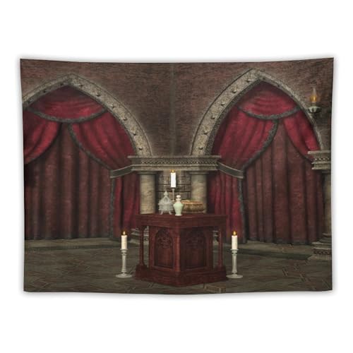 Houselerax Gothic Tapestry,Antique Victorian Style Black Red Mysterious Dark Room in Castle Pillars Candles Atmosphere Pattern Wall Hanging Decor Tapestries for Bedroom Living Room 60"x40" - color: Gothic-13, size: W60xL40in
