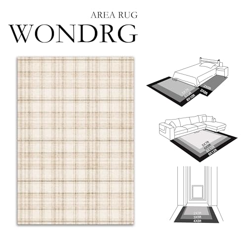 2'6x10 Beige Runner Rug for Kitchen Machine Washable Low Pile Checkered Carpet Modern Accent Soft Non Slip Long Rug for Bathroom Bedroom Nursery Indoor - color: Beige, size: 2'6" x 10' (Runner)