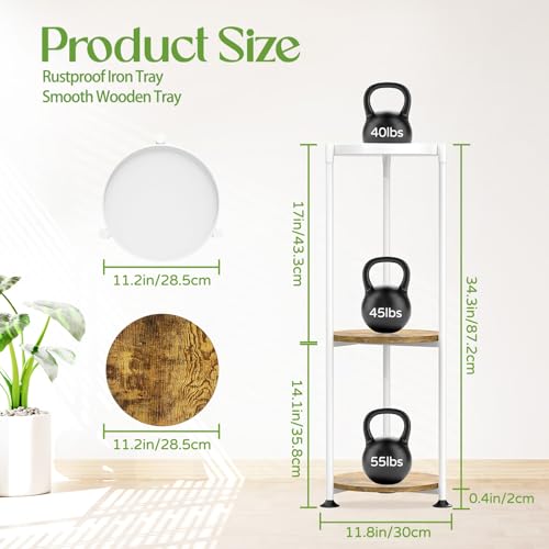 iDavosic.ly 3 Tier Corner Plant Stand Indoor, 34 Inch Tall Vertical Metal Flower Heavy Duty Pot Holder Shelf Outdoor for Patio Porch Living Room, White & Rustic Brown - Round - color: Matte White, size: 3 Tiers
