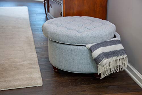 HomePop 25" Button Tufted Round Storage Ottoman - Light Blue - color: Light Blue