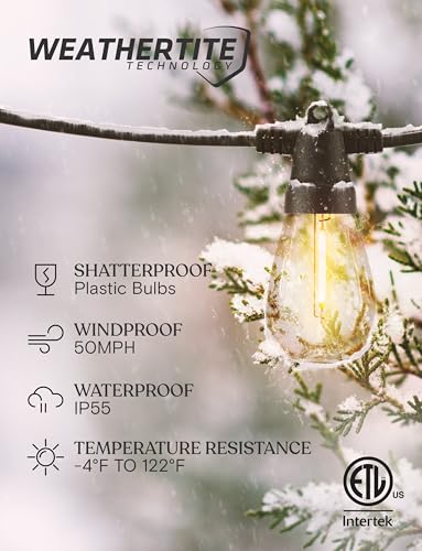 Brightech 104 (52x2) FT Ambience Pro Solar Powered Outdoor LED String Lights - Waterproof Remote Control Lights - 32 Bulbs, 7W Solar Powered Soft White Light for Camping, Patio, Garden - color: Super Bright, size: 104 Feet