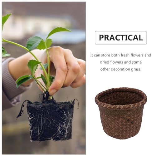NUOBESTY Round Seagrass Planter Basket: 5.5x7.1" Woven Pots Cover Plant Pots Containers - Wicker Plant Basket Desktop Sundries Container - for