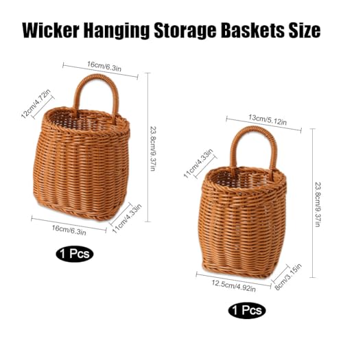 Wicker Wall Hanging Baskets,2 Pcs Handmade Rattan Hanging Wall Baskets for Plants,Flowers,Fruit,Vegetable and Magazines,Woven Wall Mount Decorative Basket for Kitchen, Living Room (Bucket) - color: Bucket