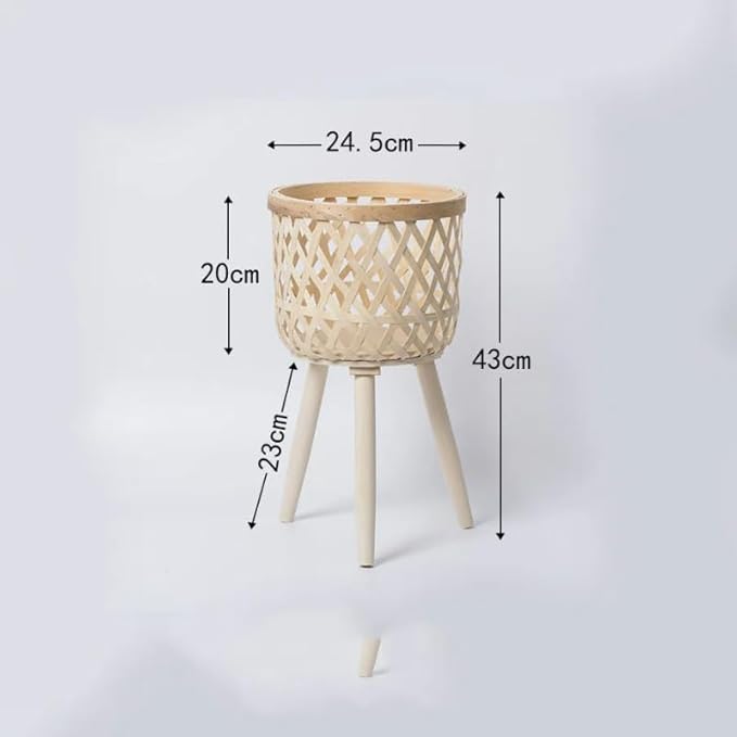 Nordic Style Rattan Flower Pot Indoor Balcony Living Room Plant Green Flowers Hand-Woven Wooden Tall Floor Flower Stand (Beige, 9.7x17inch(24.5x43cm))