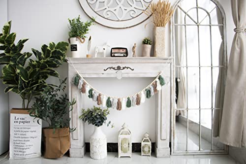 Tassel Garland - Boho Tassel Garland with Wood Beads - Wall Decor for Dorm, Girls Room and Nursery Room - Olive Green (50 inch) - size: 50 inch