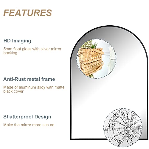 Arched Bathroom Mirror for Wall, 36" x 24" Black Metal Frame Vanity Mirror, HD Glass Over Sink for Bathroom, Entryway, Bedroom - color: Matte Black, size: 36"L x 24"W