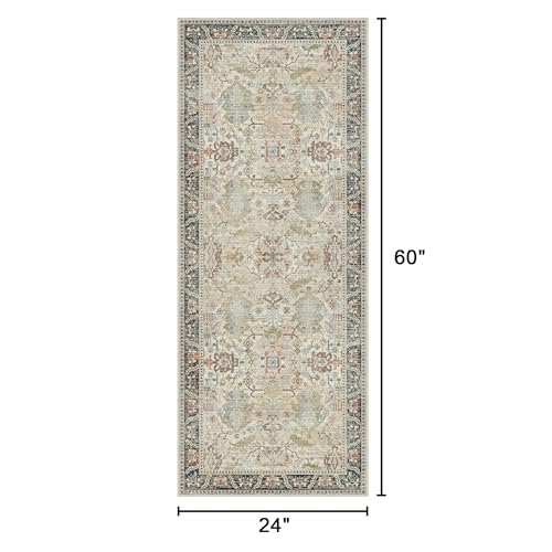 Bavni Runner Rug Non Slip for Bathroom Kitchen Hallway 2x5 Washable Runner Boho Bedsied Rugs Floor Runner for Entryway Laundry, Soft Low Pile Rugf, Ivory/Teal - color: Ivory/Teal, size: 2' x 5' (Rectangular)