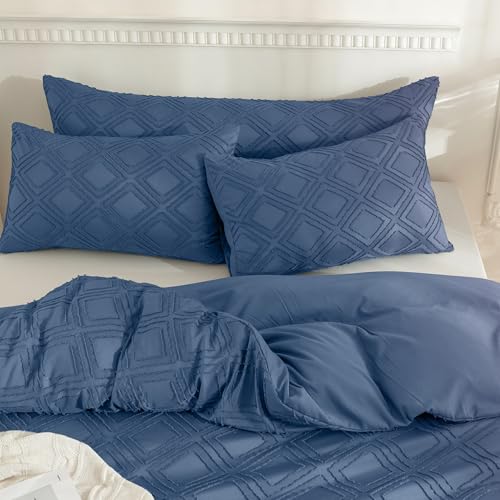 JELLYMONI Pillowcases Standard Size Blue 2 Pack Boho Plaid Bed Pillow Covers 20x26in Polyester Envelope Pillow Shams Tufted Bohemian Textured (Pillows are not Included) - color: 05 - Blue - Grid, size: 26" x 20" (Pack of 2)