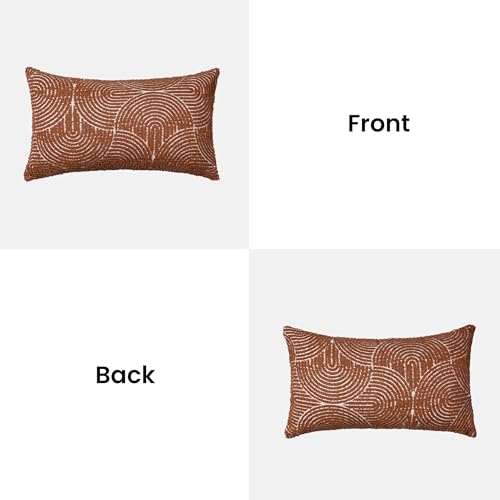 AELS Boho Decorative Textured Lumbar Pillow Covers 12x20, Modern Mid Century Rainbow Tufted Lumbar Pillow Case, Farmhouse Rustic Geometric Woven Cushion Case for Bed Couch Sofa, Burnt Orange - color: Burnt Orange, size: 20" x 12" (Pack of 2)