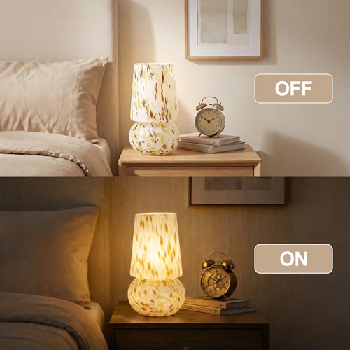 9.8 Inch Mushroom Table Lamp, UL Listed Dimmable Small Desk Bedside Lamp with Woven Beige Cord, Handcrafted Pattern, Murano Home Decor for Bedroom, Living Room, Entryway, Cream Gold, No Bulb Included - color: Cream Gold