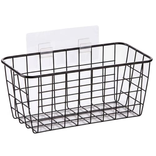 2 Set Adhesive Hanging Wall Basket Inside Cabinet Door Organizer,Wall Storage Basket-No Drilling Adhesive wall Basket for Cupboard Door,Space-Saving Small Hanging Baskets for Wall Mount Storage,Black - color: Black, size: 2 PACK