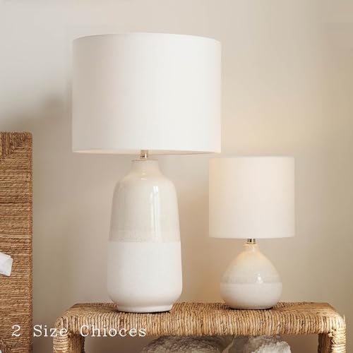BrightWe Tall Ceramic Table Lamp Set of 2, White Lamps for Bedroom Farmhouse Rustic Lamp Set Bedside Nightstand Lamps Set of Two Side Table Lamps for Living Room, 22IN - color: Off-White, size: Large