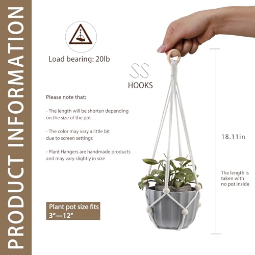 Artilady Hanging Planter for Indoor Plants Macrame Plant Hanger Large Hanging Plant Holder with Adjustable Beads Plants Basket White Rope Boho Plant Wall Decor (White Bead-2pcs) - color: White Bead-2pcs