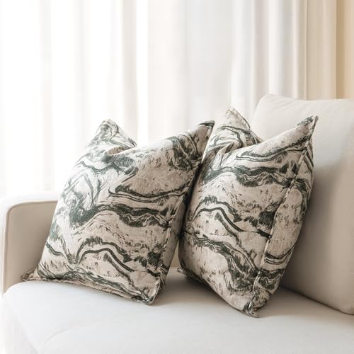 MATTINS Neutral Marble Pillow Covers 24x24 Set of 2, Modern Textured Throw Pillow Covers, Luxury Farmhouse Olive Green Pillow Cover, Boho Patterned Decorative Pillow Cover for Couch Sofa Bed Gift Pack - color: Olive Green, size: 24" x 24" (Pack of 2)