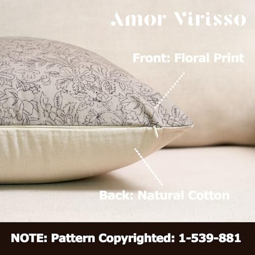 Amor Virisso Floral Throw Pillow Covers 20x20 Set of 2 Vintage Block Print Pillow Covers Decorative Pillow Covers Couch Pillows for Living Room Farmhouse Accent Sofa Pillows, Black/Sand - color: Black/Sand, size: 20" x 20" (Pack of 2)