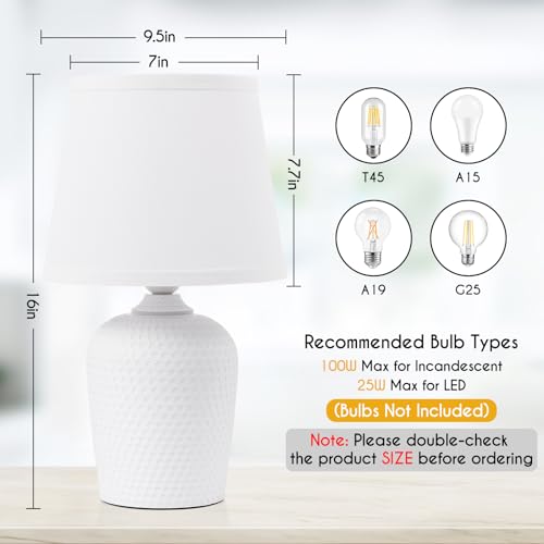 Sucolite 16'' Table Lamps Set of 2, Bedside Nightstand Lamps for Bedroom Kid’s Room, Cute Desk Lamps with Studded Texture Base for Reading Nursery Living Room Office, White - color: White & White, size: 16''
