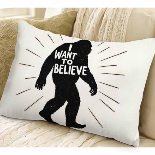 EKOBLA Black Animal Yeti Sasquatch Waist Lumbar Pillow Cases I Want to Believe Monster Oblong Rectangle Throw Pillow Covers for Sofa Bed Couch Cotton Linen 12x20 Inches - color: Multi-bs13, size: 20" x 12" (Pack of 1)