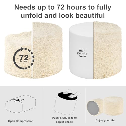 Hansleep Round Stuffed Pouf Ottoman 20 x 15, Foam Filled Faux Fur Ottoman Foot Rest for Chair with Washable Cover, Foot Stools Under Desk for Living Room & Bedroom, Beige - color: Beige, size: 20"D x 20"W x 15"H