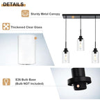 Black Pendant Light Fixtures with Clear Glass, 4-Lights Adjustable Height Hanging Ceiling Lights, Kitchen Island Lighting for Living Room Office Bar Farmhouse - color: Black, size: 4-Light