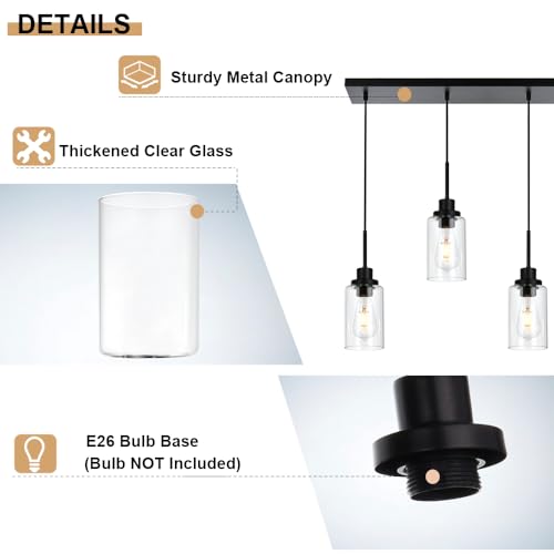 Black Pendant Light Fixtures with Clear Glass, 4-Lights Adjustable Height Hanging Ceiling Lights, Kitchen Island Lighting for Living Room Office Bar Farmhouse - color: Black, size: 4-Light
