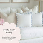 BEBE BASK Scalloped Pillow Cover - Set of 2-18 x 18 Inch - Scallop Pillow Cover – White and Blue Scalloped Pillows - Scallop Pillows - 100% Cotton - Grandmillennial Style (White/Blue) - color: White/Blue