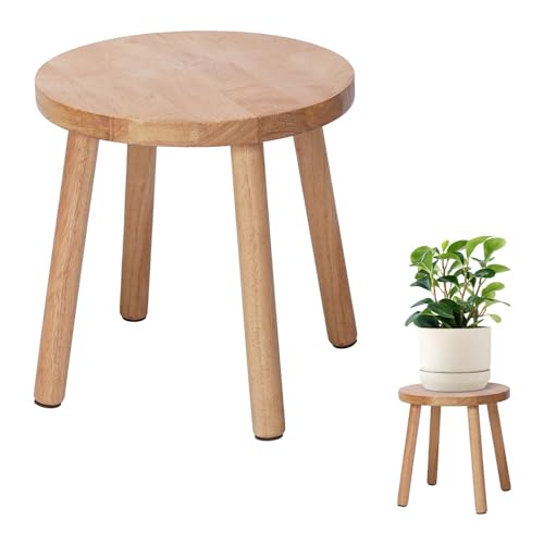 11.8" Wooden Stool Small Round, Solid Wood Plant Stand Indoor, Mini Wood Side Table for Living Room Bedroom Bathroom, Rustic Farmhouse Decorative Stool (Natural) - color: Natural