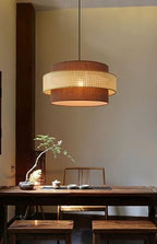 LIGHTLAND Rattan Farmhouse Pendant Light Fixture, Hand Woven Dining Room Pendant Light with Fabric Shade, Rustic Pendant Hanging Light Fixture for Kitchen Island Rattan Pendant Lighting 20'' - color: Style A, 20 Inch