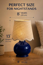 Benton Ceramic Table Lamp with Fabric Shade – 13" Bedside Accent Lamp for Bedroom, Living Room & Nightstand (Navy) - color: Navy