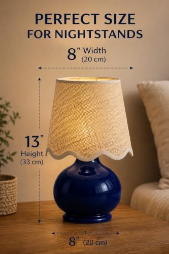 Benton Ceramic Table Lamp with Fabric Shade – 13" Bedside Accent Lamp for Bedroom, Living Room & Nightstand (Navy) - color: Navy