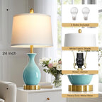 24" Aqua Blue Ceramic Table Lamps Set of 2, Modern Classic Bedside Lamps for Bedroom Nightstand, Small Table Lamp for Living Room End Table (2 LED Bulbs Included) - color: Aqua Blue - 24"H