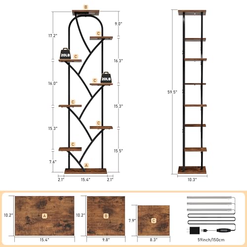 Indoor Plant Stand with Grow Lights, 8 Tiered, 59.5" Tall | Plant Shelf, Flower Holder, Heavy Duty Anti-rust Iron Pipes, Water-resistant & Anti-corrosive Wood, Auto Timer